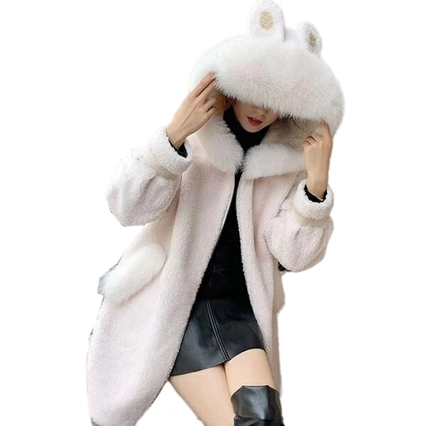 ボアコート レディース うさ耳 リボン付き 取り外し可 おしゃれ フード付き アウター リアルファー