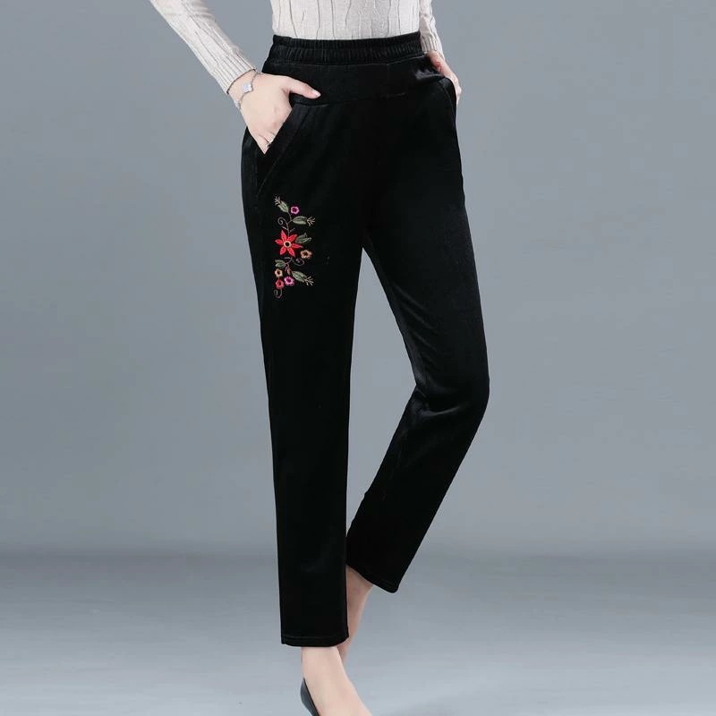 パンツ ズボン ボトムス おしゃれ エイジ レディース コーデュロイ レディース 秋冬 刺繍 大きめサイズ 花柄 シンプル カジュアル エレガント