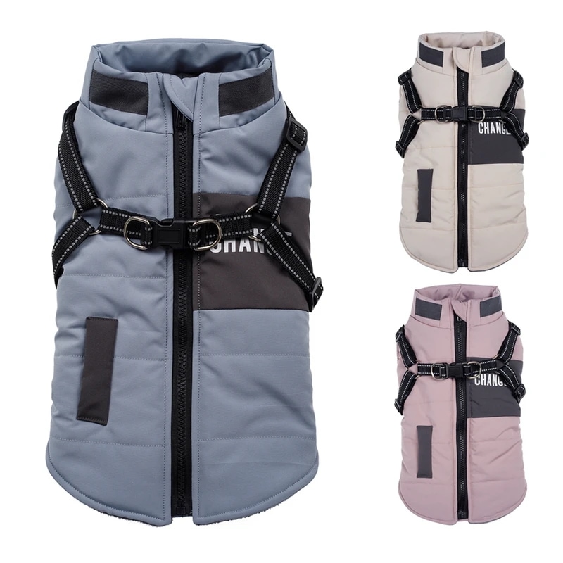 犬用ハーネス付きペットジャケット,冬用防寒着,小型犬用防水コート,チワワフレンチブルドッグ服