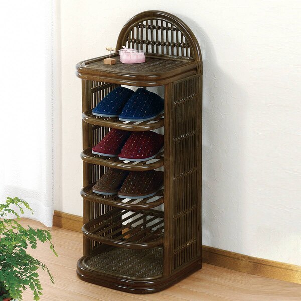 スリッパラック 5段 籐 ラタン製 幅35cm スリッパ立て スリッパスタンド スリッパ入れ スリッパ 収納 ルームシューズ ラック 玄関収納 下駄箱 収納ラック
