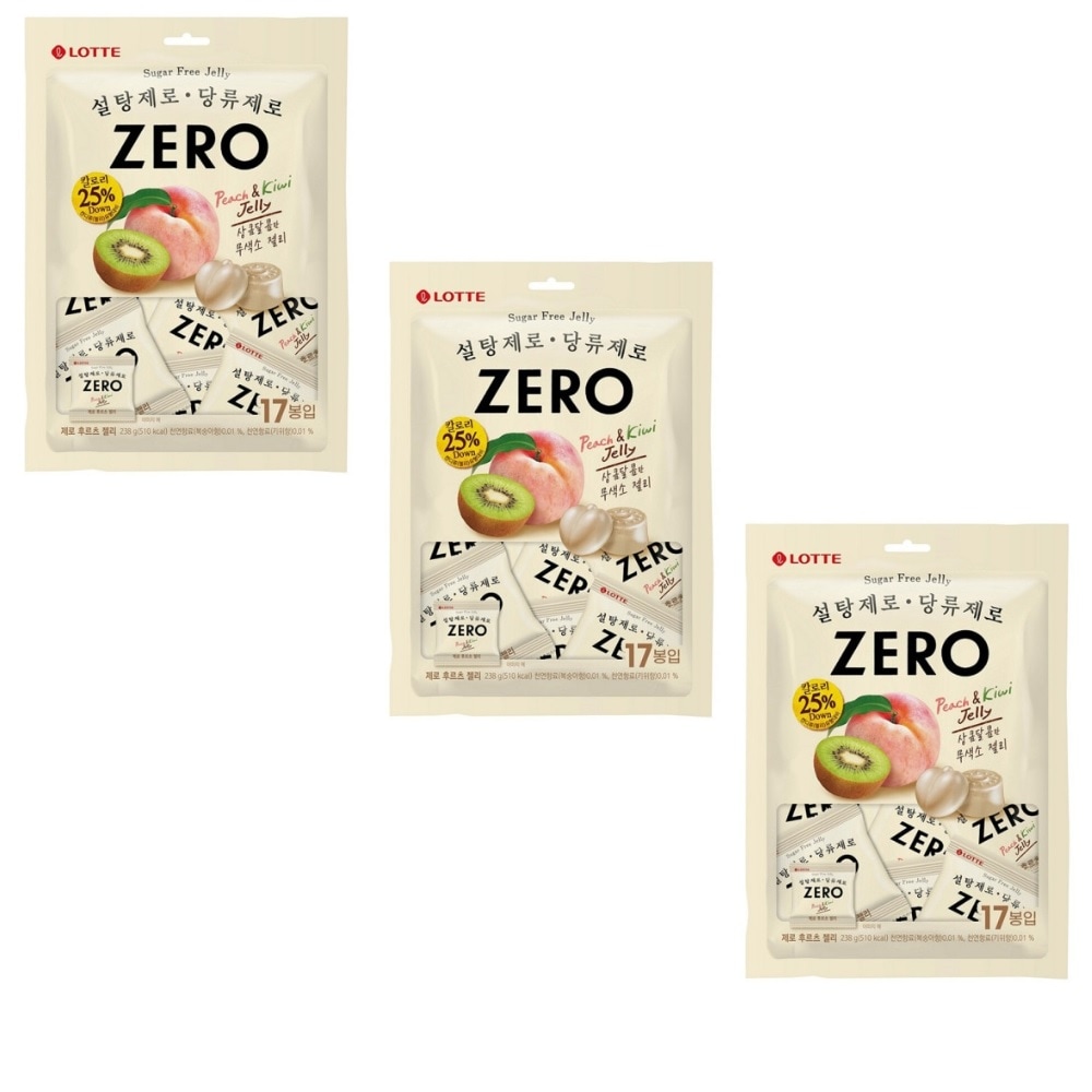 韓国-KMEAL-ロッテ製菓ゼロフルーツゼリー238gx3砂糖ゼロ糖類ゼロ