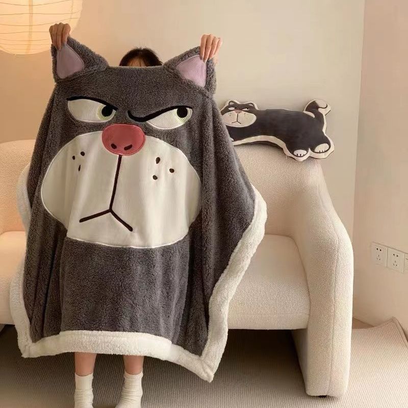 Haci FOX カートゥーン ルシファー キャット ラム フリース ブランケット ソファカバー ダブル 厚手 コーラル フリース オフィス ランチブレイク ブランケット