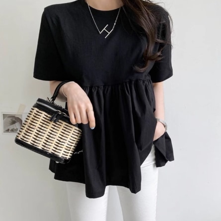 トップス Tシャツ 袖あり 半袖 Aライン ハイウエスト 快適 着心地 かわいい 大人可愛い きれいめ シンプル カジュアル 大人 上品 おしゃれ お洒落 レトロ 大人女子 こなれ感 ラフ ラブリー