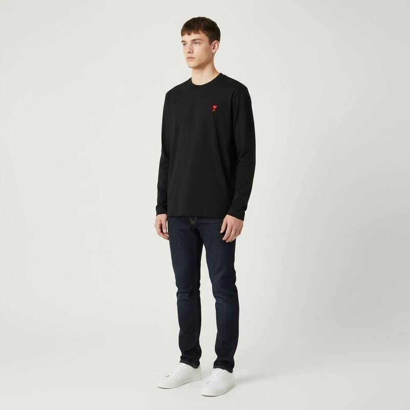 アミ・ハート ロゴ 長袖Tシャツ ブラック メンズ UTS205 726 001