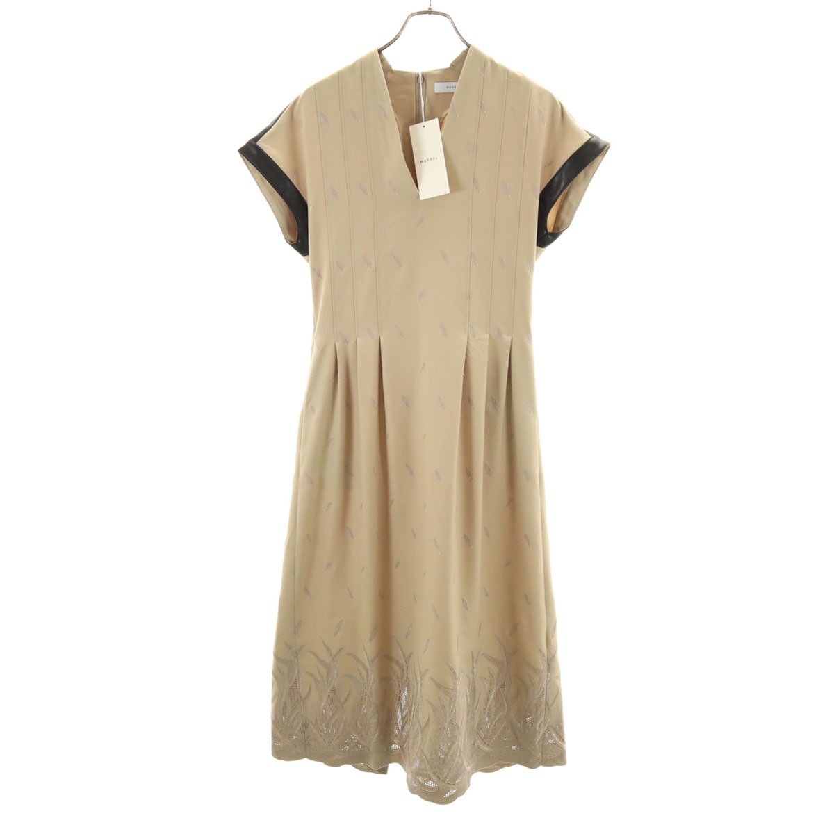 MURAL ミューラル 未使用 総柄 半袖 刺繍 ロングワンピース 1 ベージュ タグ付き レディース 古着