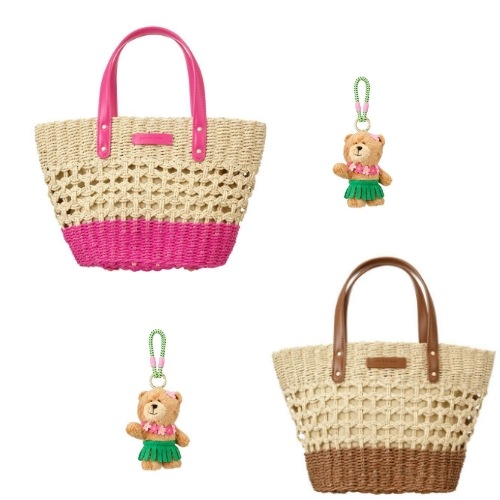 アロハ ラフィア トートバッグ ピンク／ブラウン