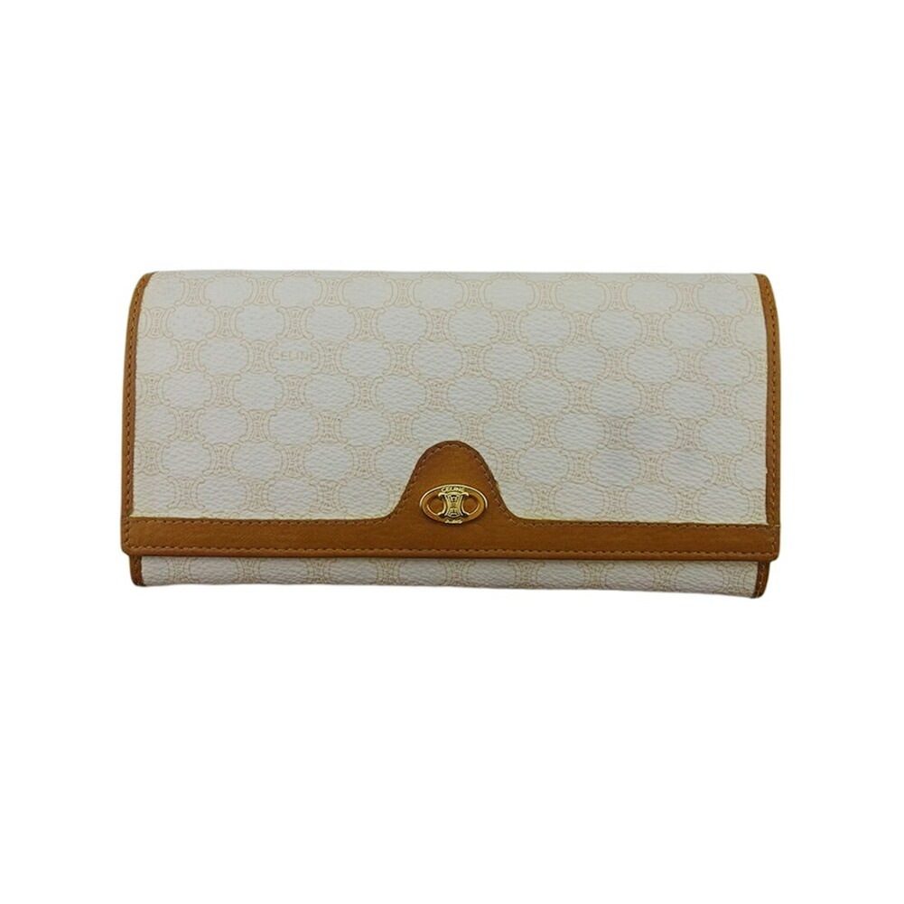 長財布 マカダム ホワイト 白 ライトブラウン ゴールド レディース 中古