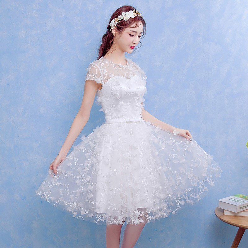 ミニドレス 白 二次会 ウェディングミニドレス 安い 花嫁 ウェディングドレス 披露宴 プリンセス 結婚式 半袖 パーティードレス ミニ 演奏会 コンサート 発表会