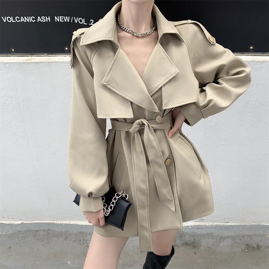 コート トレンチコート ショート丈 ジャケット アウター 羽織り ダブルボタン Vネック 長袖