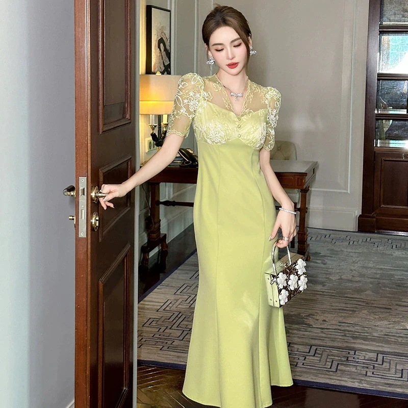 2024夏新品 結婚式 レースドッキング 演奏会 ワンピース キャバ ドレス ウェディング 披露宴 マーメイド 卒業式 二次会 パーティー 同窓会 大人