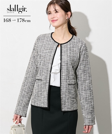 ジャンパー・ブルゾン 高身長　ミックスツイードノーカラージャケット トールサイズ