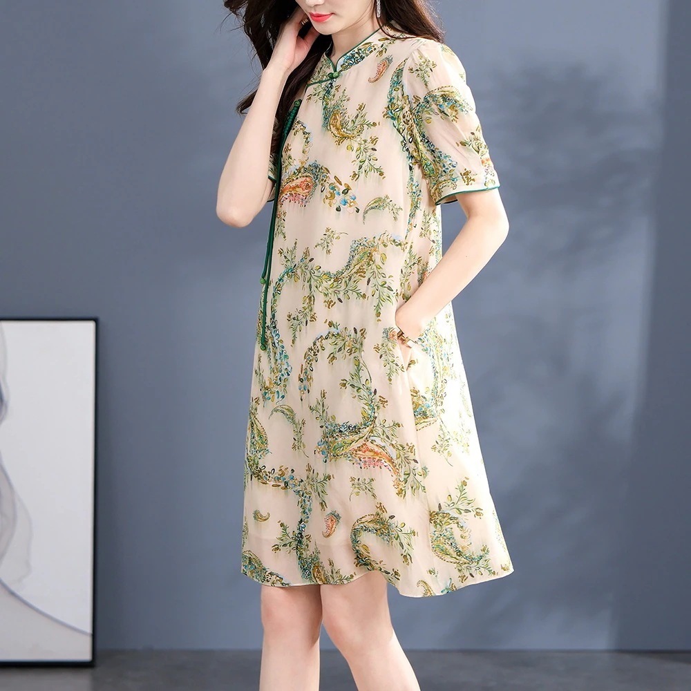 バックル チャイナ ドレス 2023 気質 若い女の子 改善されたドレス 風 の夏 母の日