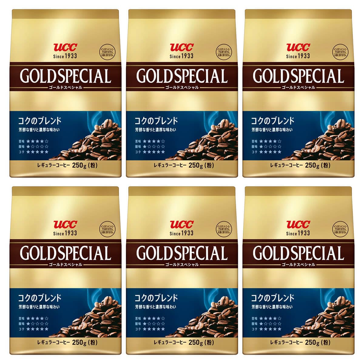UCC ゴールドスペシャル コクのブレンド 1500g(250g×6個） レギュラーコーヒー（粉）【挽き豆】【焙煎】