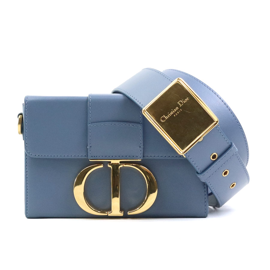 クリスチャンディオール Christian Dior ショルダーバッグ 30モンテーニュ レザー グレー系ブルー ユニセックス a0376