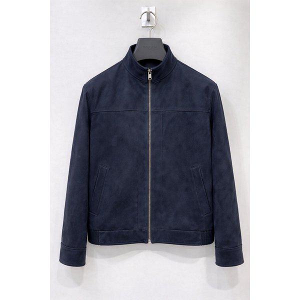 メンズ春秋スプリング スタンカラ スエード セム トラッカー ライダージャケット ジップアップ ハーフ ショートジャンパー ネイビーカラー
