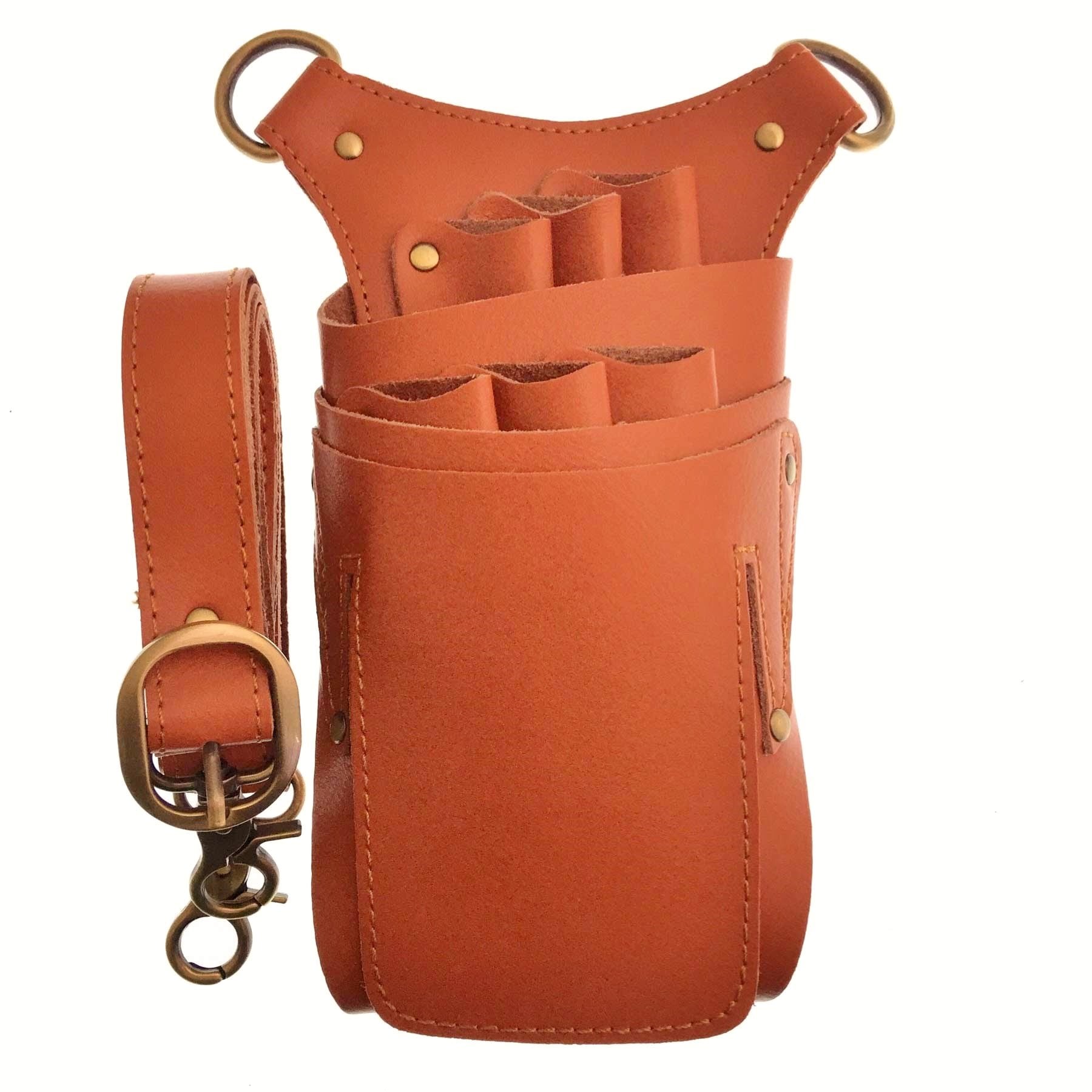 【GLASS FROG】シザーケース ハサミ6丁 本体・ベルト本革 美容師 トリマー トール(オレンジ)