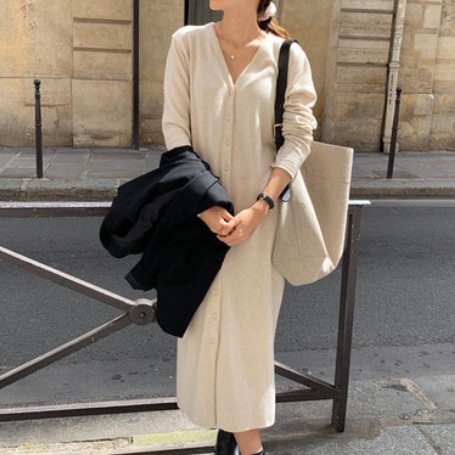 トップス アウター ワンピース カーディガン ロング ロング丈 長袖 ラウンドネック かわいい