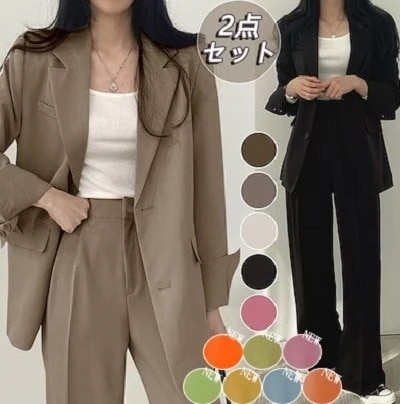 【即納】セットアップ スーツ ママ 春夏秋冬卒業式 フォーマル ワイドパンツ テーラードジャケットセットアップ レディース スーツ パンツ 2点セット