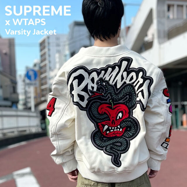 【数量限定特別価格】 シュプリーム SUPREME x ダブルタップス WTAPS Varsity Jacket WHITE 21274SPD-JKM01S 130-003486-050