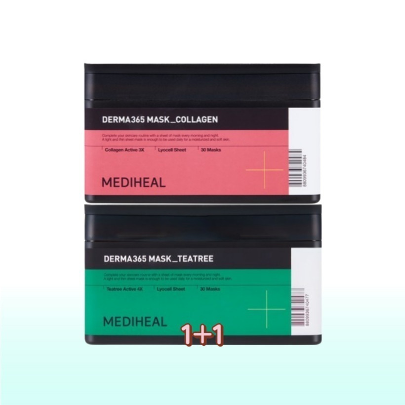 [1+1] ダーマ365 マスクコラーゲン 30枚入 1個 + ダーマ365マスク ティーツリー 30個入り 1個