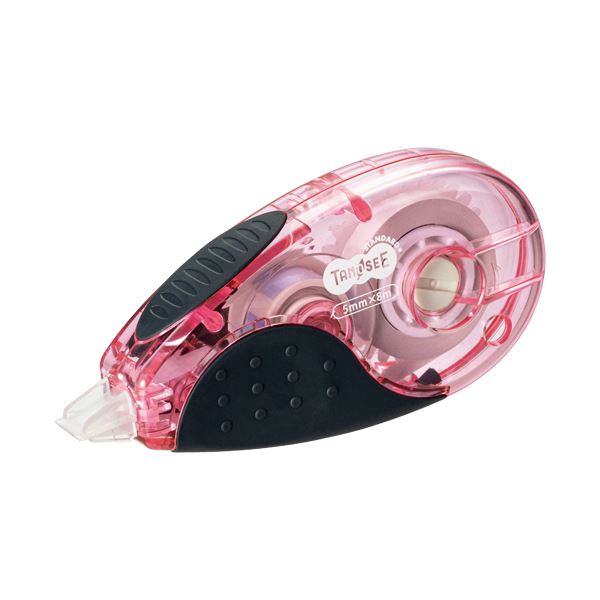 （まとめ） TANOSEE 修正テープタテ引き（使い切り） 5mm幅8m ピンク 1セット（10個） 10セット