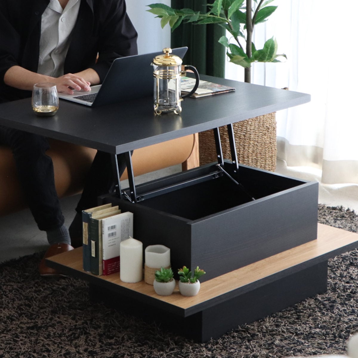 ローテーブル 昇降式テーブル 幅90cm リフトアップテーブル FEEL リビングテーブル センターテーブル テーブル 収納 日本製 高さ調節 木製 長方形 完成品 スタイリッシュ モダン