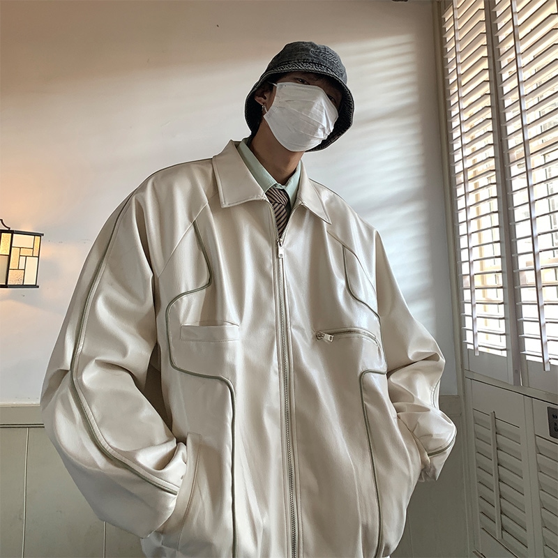 アメリカンレトロブラックバイカーレザージャケットメンズ春と秋のハイストリートインスタイドジャケットバイクライディング服