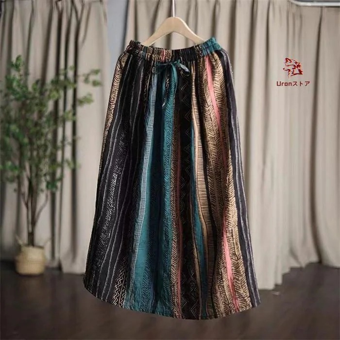 マキシスカート 春夏 綿麻 ン ロングスカート フレアス エスニック 森ガール 花柄 総柄 ロング丈 薄手 ウエストゴム ボトムス 柔らか 軽やか キレ