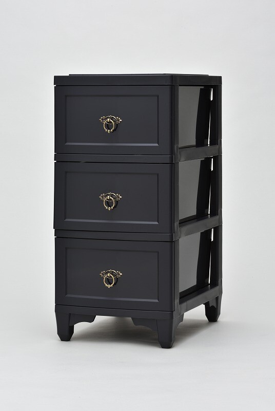 Cuddly[カドリー]　組立式プラスチック収納チェスト3段　ブラック　北欧風