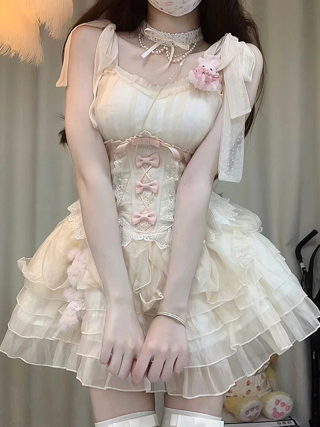 ロリータ コスプレ バレエスタイル 夏 人气 新作 コントラストカラー 蝶結び ワンピース ボサボサスカート