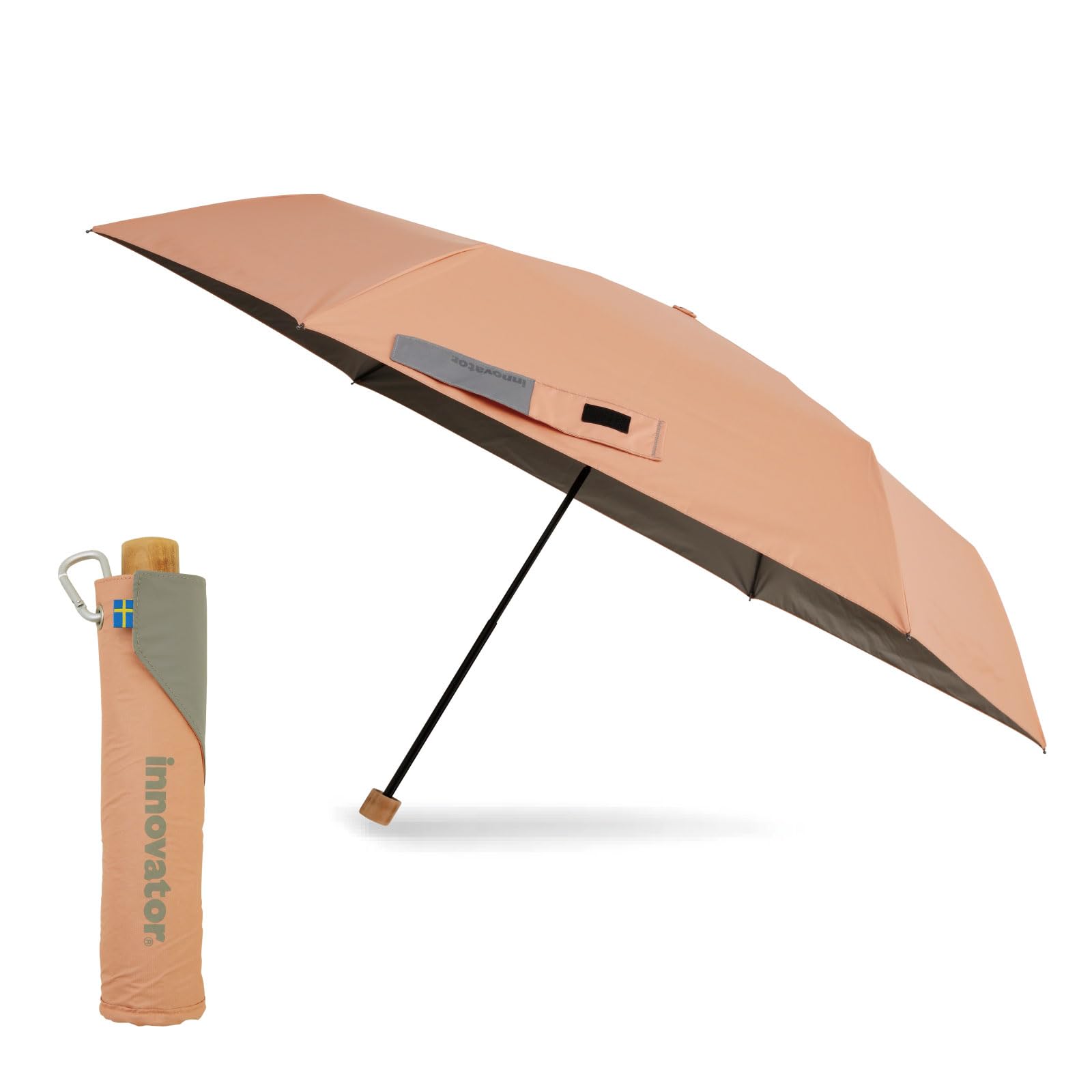 小川(Ogawa) ワイド折りたたみ傘 手開き 60cm innovator 晴雨兼用 UVカット率&遮光率99%以上 遮熱加工 はっ水 ペールオレンジ ファスナー付収納ケース 18724