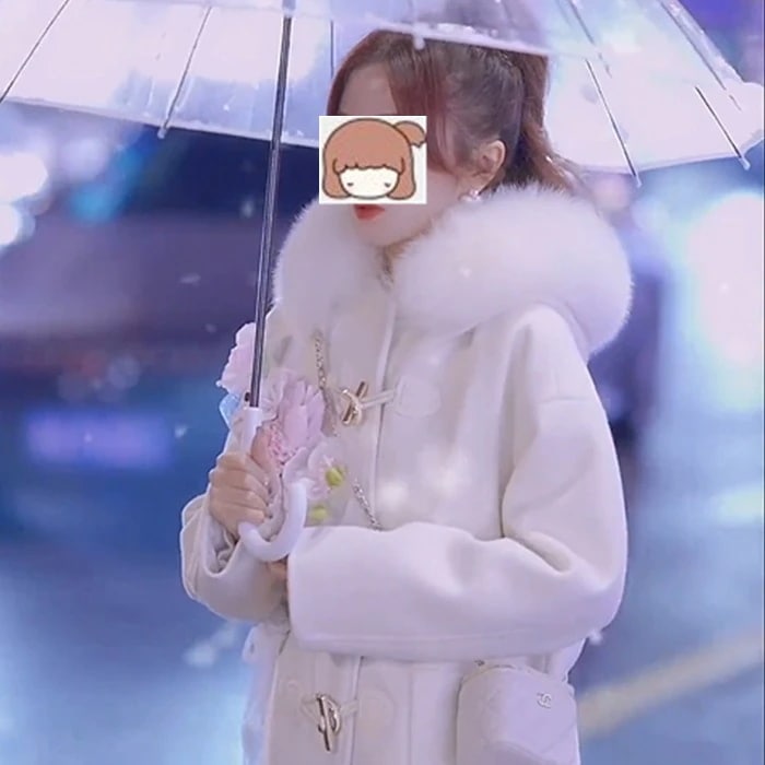 パープルフォックスファーダウンジャケットレディース冬韓国風暖かいフード付きミドル丈ウールコート