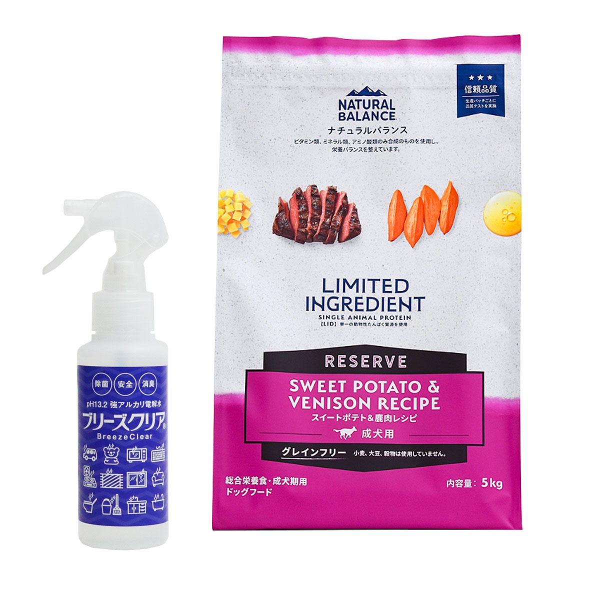 LIDグレインフリー 成犬用 スイートポテト&鹿肉 5kg【ph13.2強アルカリ電解水100ml付き】