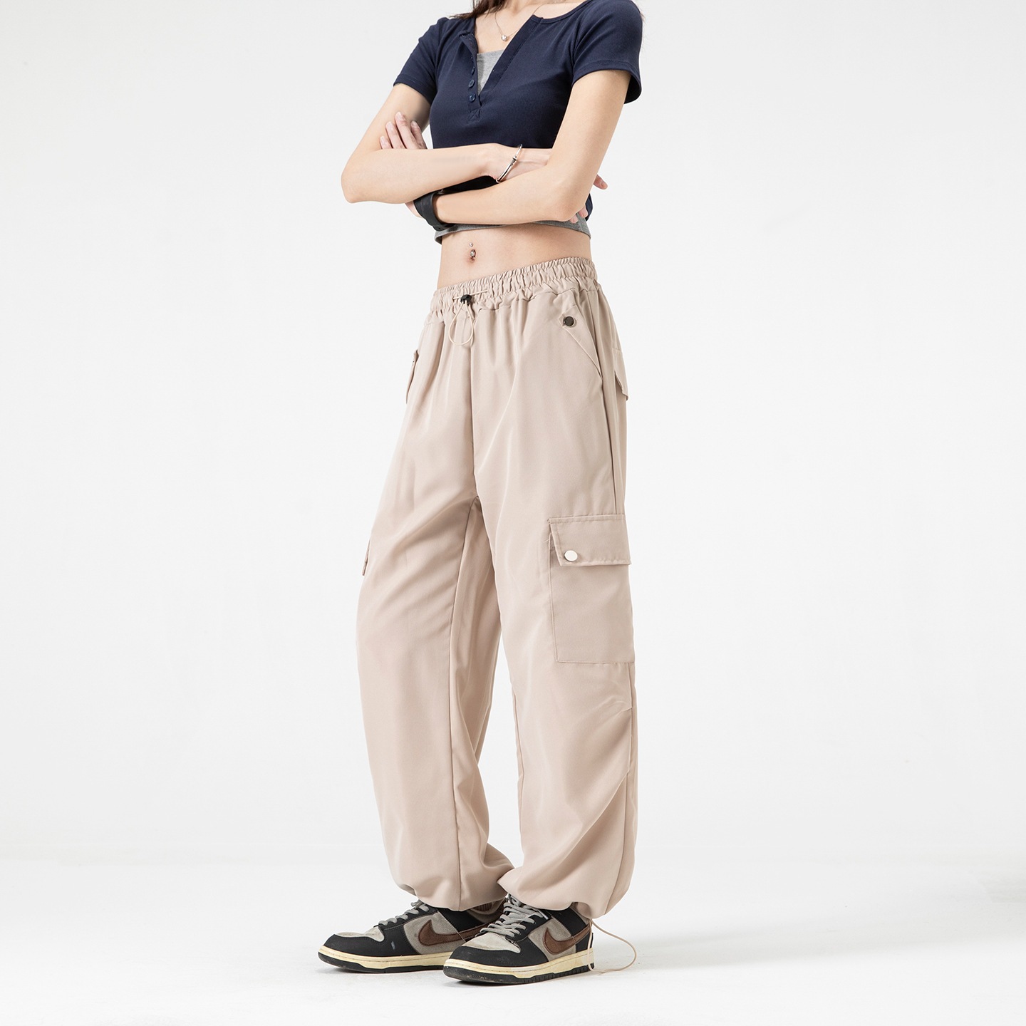 Cross-Border Foreign Trade Women s Pants Outdoor Loose Straight Drawstring Cargo Pants Versatile Tre