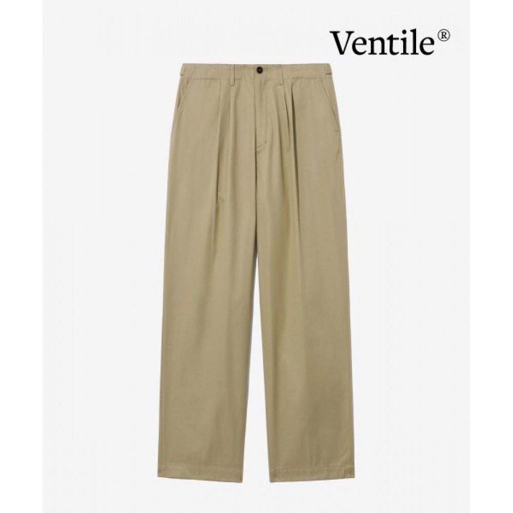 エールベンタイルアジャスタブルウエスト 2 タックツイルパンツベージュ