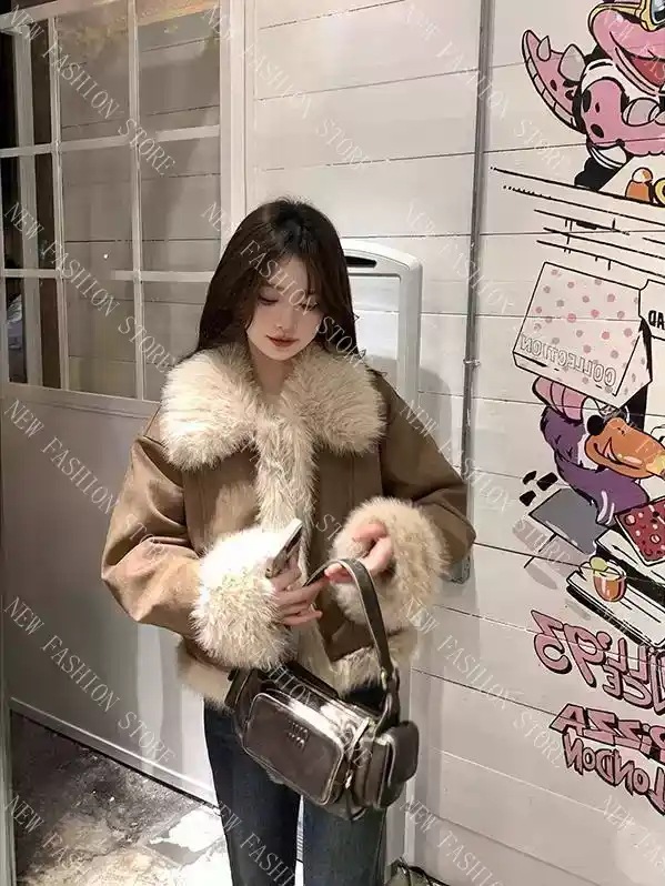 ショートコート女性ゆったり高級感小柄秋冬厚手コットン-94