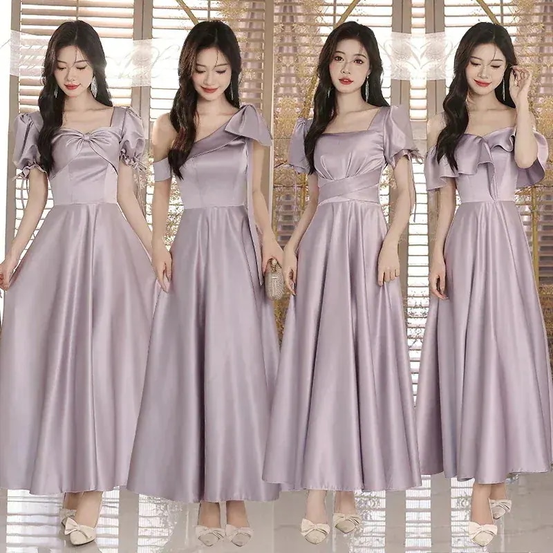 現品/優良商品縁喜花嫁ロングドレスブライズメイド パーティードレス グレー 同窓会 体型カバー 26 フォーマルドレス Vネック 母親 お揃いドレス ドレス 結婚式ワンピース