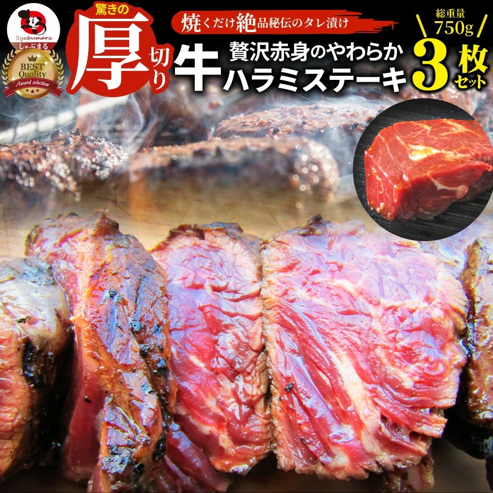 ステーキ ハラミ 牛ハラミ ブロック 焼肉 (タレ漬け)750g(250ｇｘ3枚)