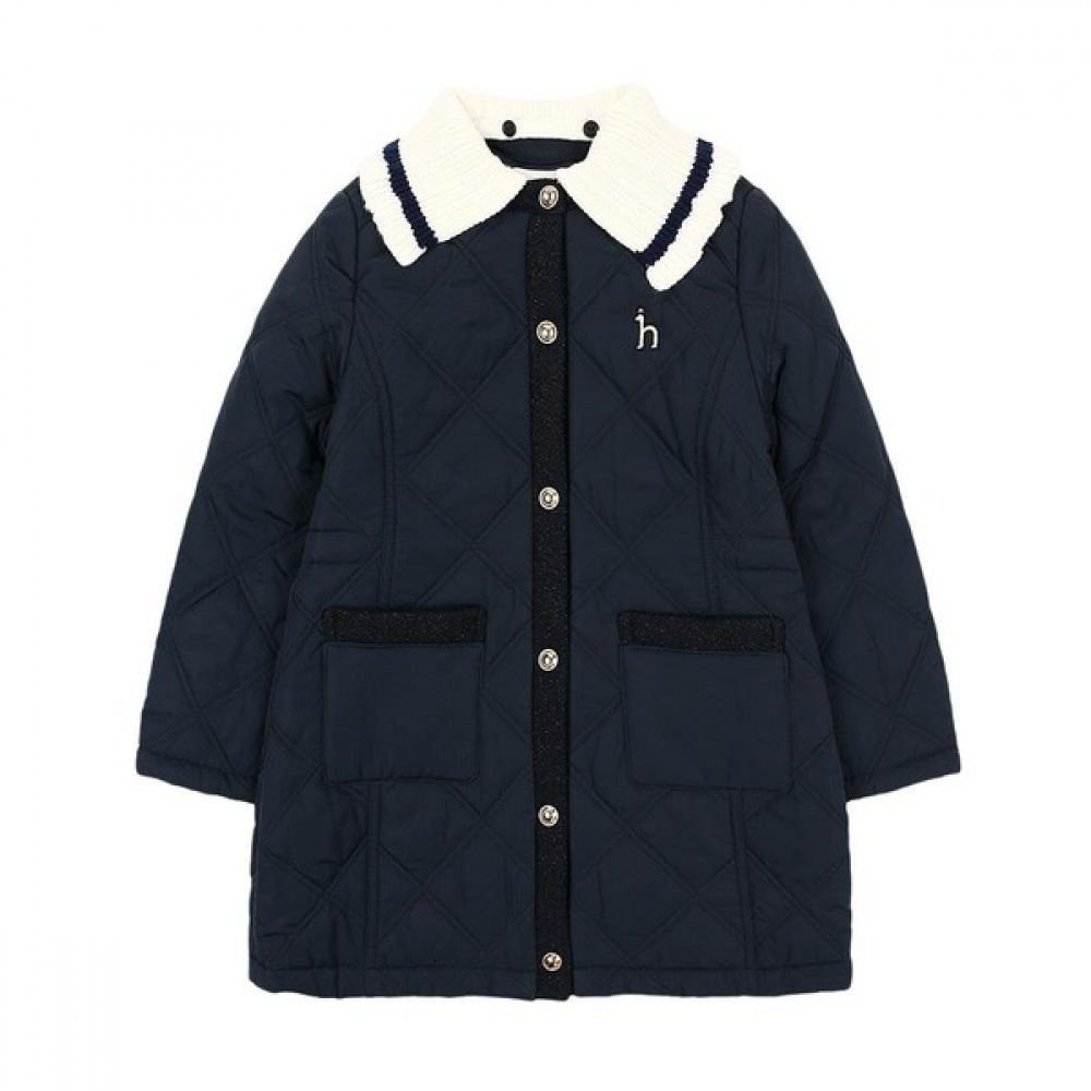 ヘジス キッズ ニットカラー ロング キルティング ジャンパー HUF12JP51M_NV