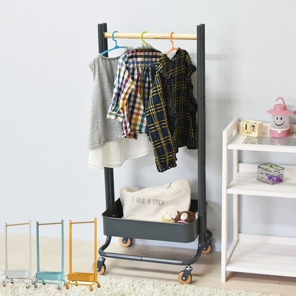 キッズハンガー 高さ107.5cm ハンガー 子供用 木製 キャスター ランドセル おもちゃ 洋服 収納 ハンガーラック 子供 お片づけ ランドセルラック 子ども キッズ バスケット 6,443円