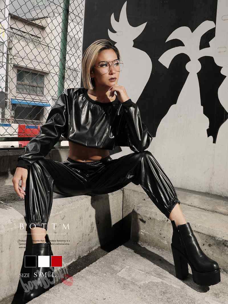 パンツ・サルエルパンツ フェイクレザー パンツ ゴム HIPHOP ダンス 衣装 コスチューム ステージ映え ダンスパンツ 無地 bombshell