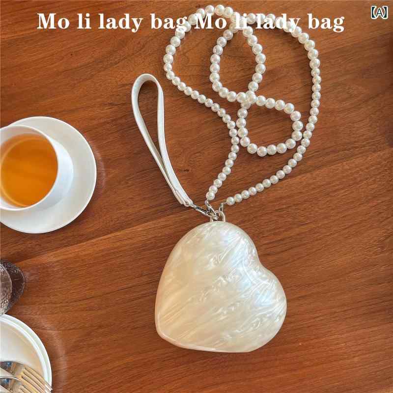 パーティーバッグ レディース 上品 キラキラ 凹型 パールホワイト 特殊 ラブ アクリル おしゃれ ボックス バンケット パール クロス ボディバッグ