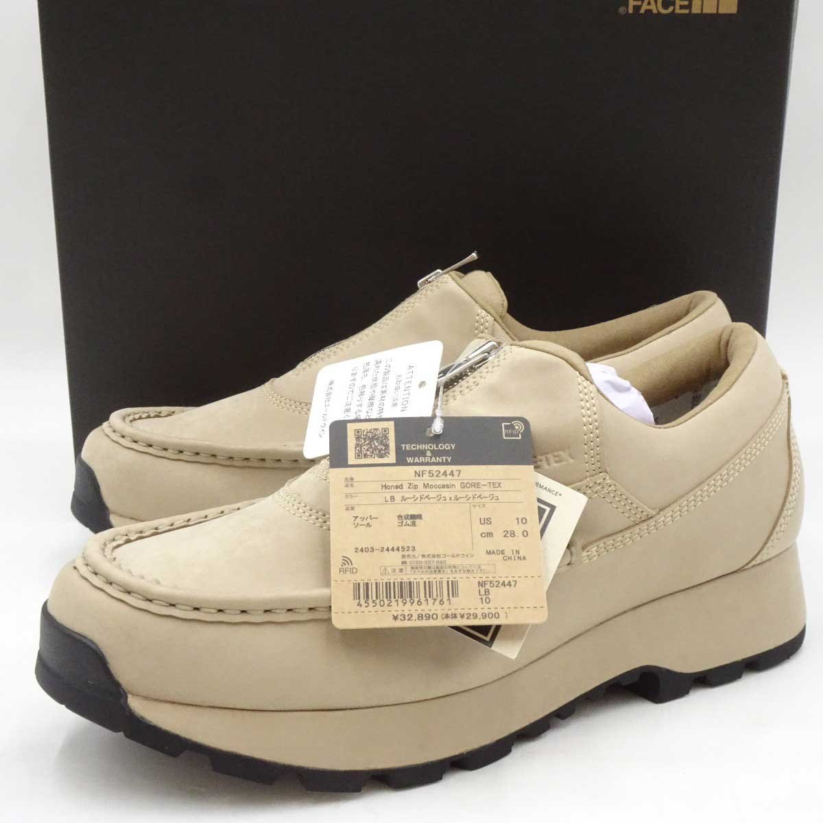 【中古・未使用品】ノースフェイス ホーンド ジップ モカシン ゴアテックス 28cm ルーシドベージュ LB NF52447 メンズ THE NORTH FACE スニーカー