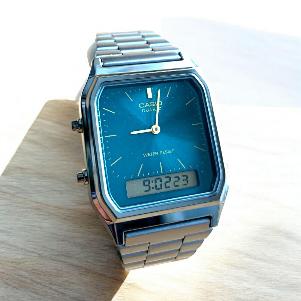 海外モデル カシオ CASIO 腕時計 メンズ レディース キッズ ユニセックス チプカシ アナログ デジタル クオーツ 防水 シンプル グリーン メタルバンド 中学生 高校生 プレゼント ギフト 時