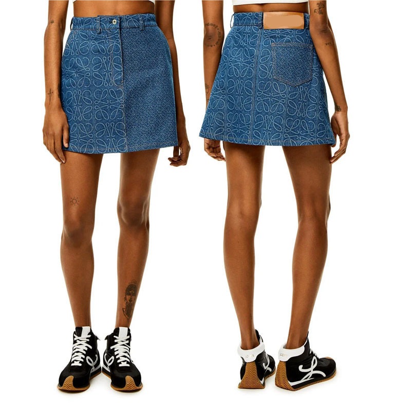 22春夏l/イーウェイクラシックlg ダークブルーデニムスカート/aラインスカート ハイウエストミニスカート