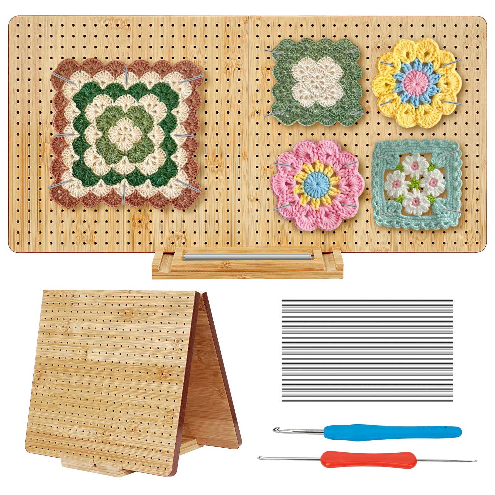 UHAPEER 木製ブロッキングボード 58cm*29cm ブロッキングボード 編み物 かぎ針編みボード ステンレス鋼の棒20本付き かぎ針2本付き 882穴 折り畳み可能 編み物用ブロッキングボード 4,688円