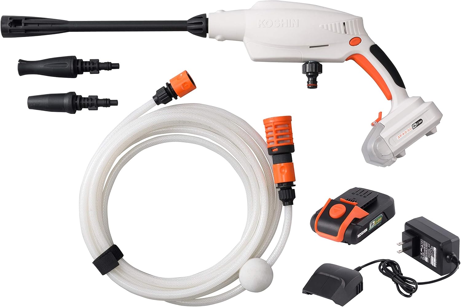 工進(KOSHIN) 18V 2.0Ah 充電式 洗浄機 ガンタイプ SJC-1820 バッテリー・充電器付 コードレス ショートガン 軽量 コンパクト 自吸 水道直結 洗車 ベランダ 清掃