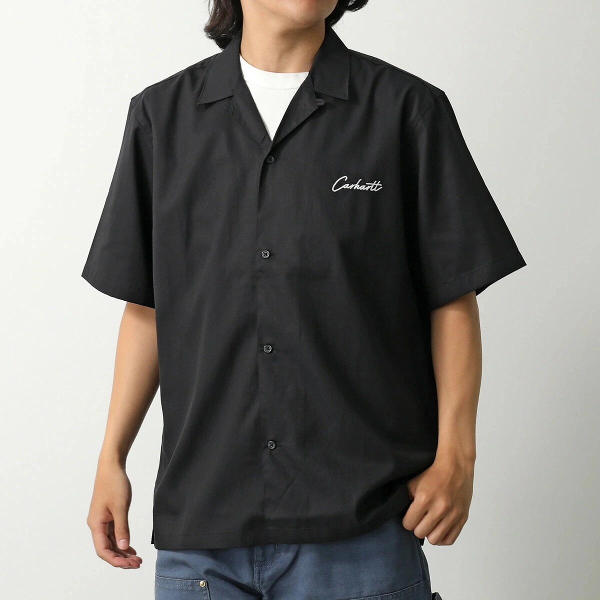 Carhartt WIP カーハート シャツ DELRAY SHIRT デルレイ I031465 メンズ 半袖 ロゴ刺繍 0D2XX/Black/White 【ts】