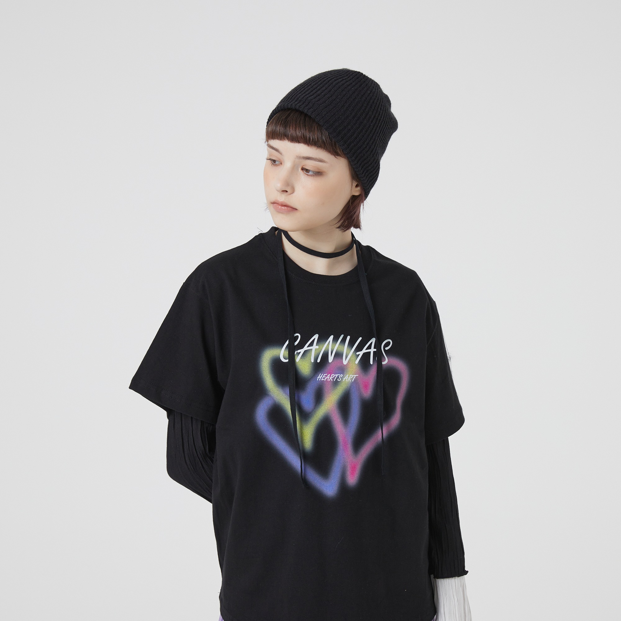 Heart spray Tee Black