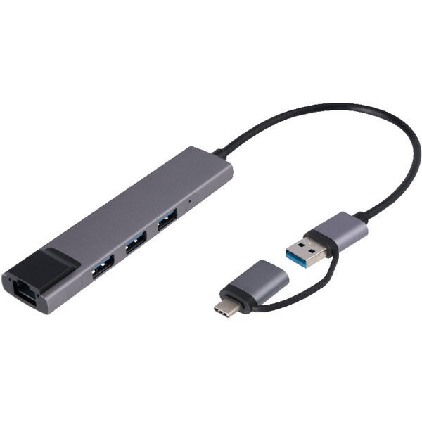 UH-C3L373GY LANアダプタ付き USB3.2 Gen1 Type-C & A 3ポートアルミハブ グレー